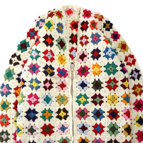 "Women's" Crochet knit Granny Square Zip Cardigan