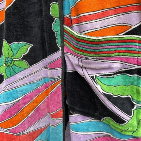 "Women's" ～70's Botio Floral Pattern Pile Gown ITALY製