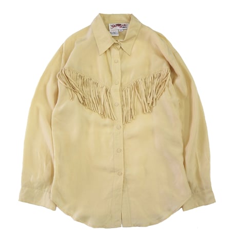80's～90's Shangrila SILKS シルク ウエスタン シャツ Light Yellow Sサイズ