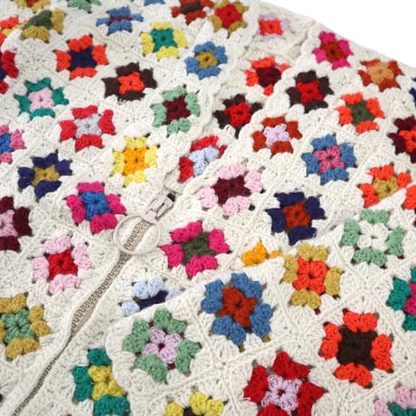 "Women's" Crochet knit Granny Square Zip Cardigan