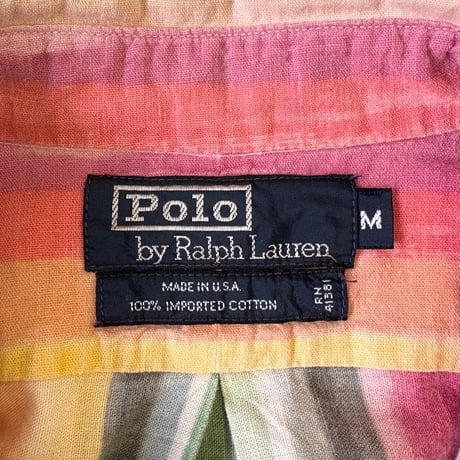 ～90's Polo Ralph Lauren "Native Stripe" Cotton LS Shirt Mサイズ USA製