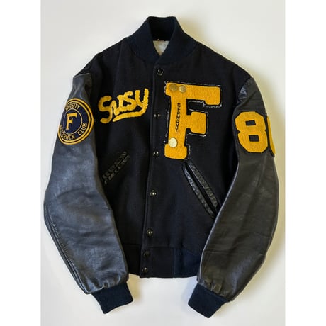 80's Deerfoot "Frankfurt Germany" "4面" Wool Leather Varsity Jacket 36inch