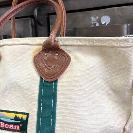 80's～90's L.L. Bean "1色タグ" "Leather Handle" "Zip Top" BOAT AND TOTE Canvas Bag