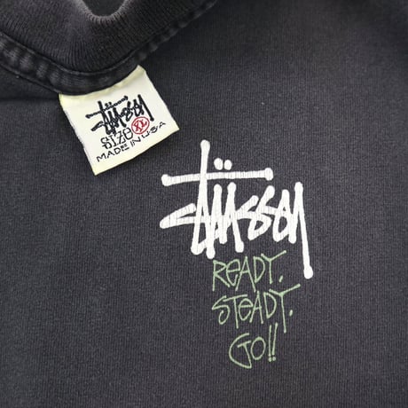 90's OLD STUSSY 白タグ "Ready Steady Go!!" Tシャツ XLサイズ USA製