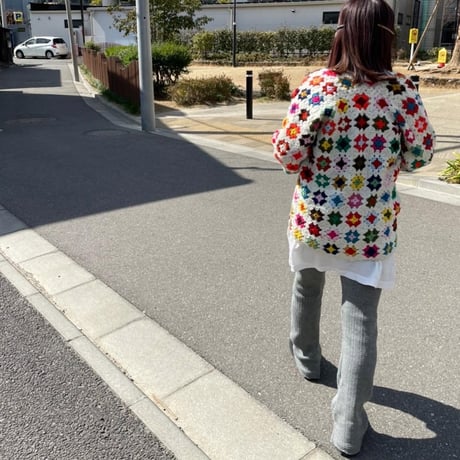 "Women's" Crochet knit Granny Square Zip Cardigan