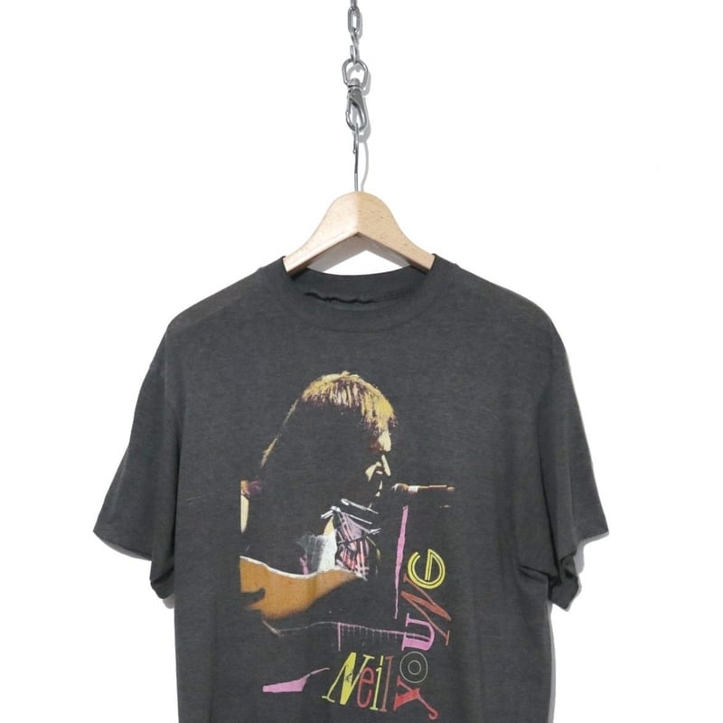 希少 80's Neil Young CRAZY HORSE 両面プリント Tシャツ スミ黒...