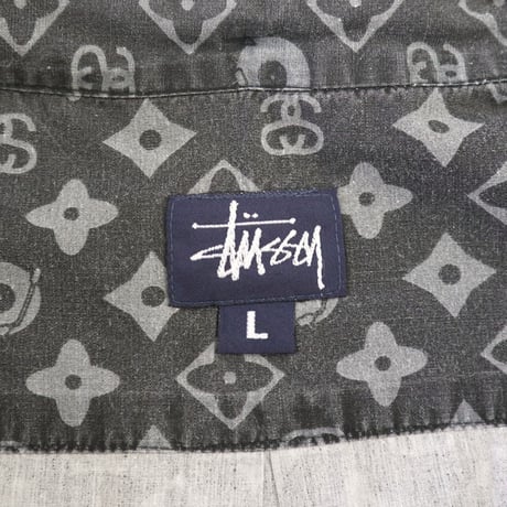 90's OLD STUSSY "モノグラム" 総柄 半袖 シャツ Lサイズ USA製