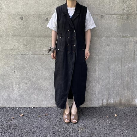 "Women's" ～90's strike A pose No Sleeve Denim Long Onepiece Lサイズ
