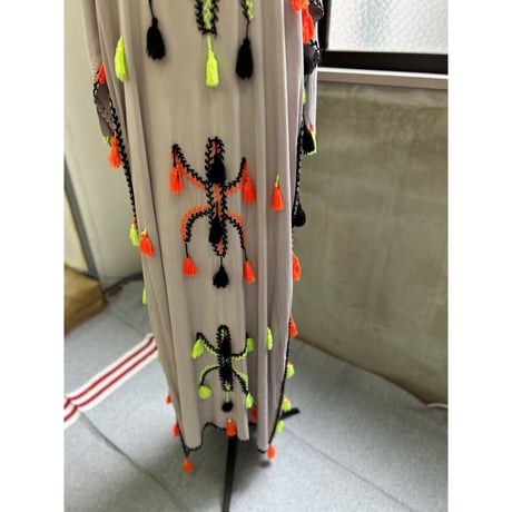 Ethnic Neon Color Tassel Cotton Long One Piece