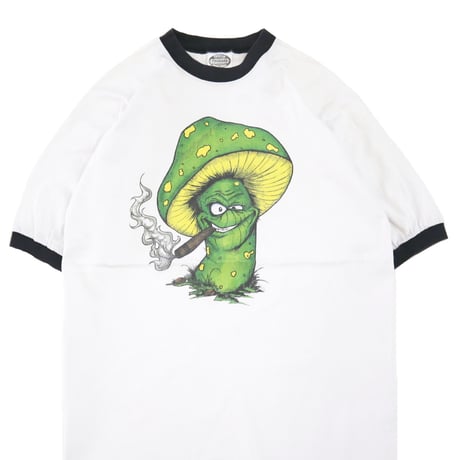 90's～ "MUSHROOM" プリント リンガー Tシャツ XLサイズ