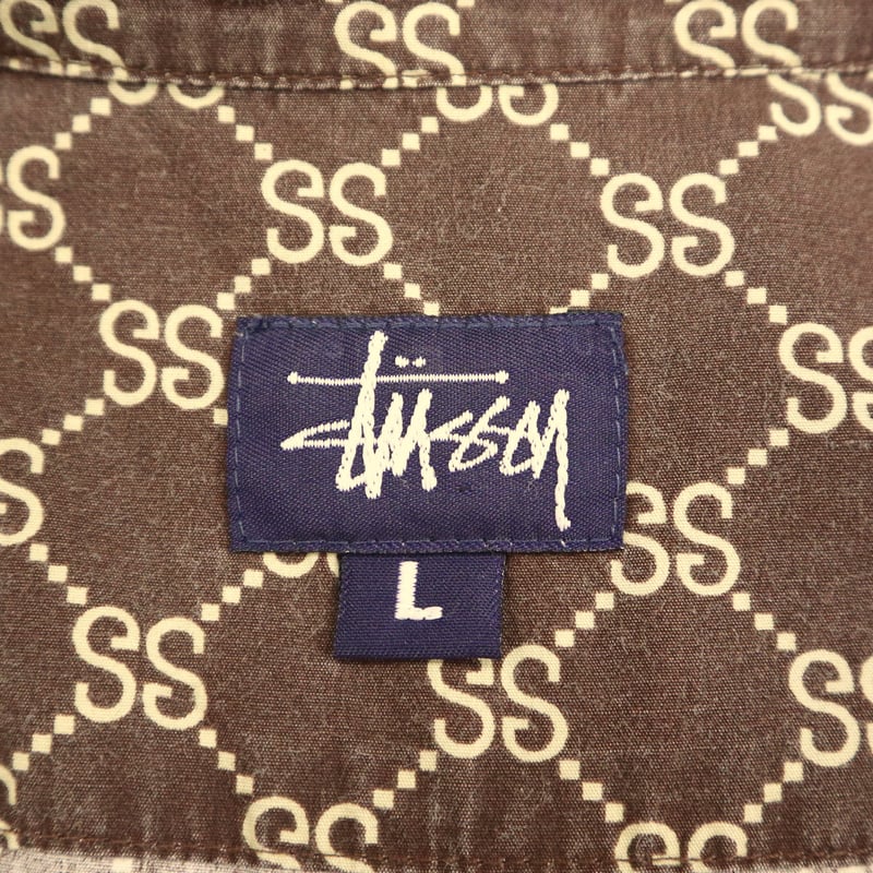 's OLD STUSSY "SSリンク" モノグラム 半袖 シャツ Lサイズ USA製