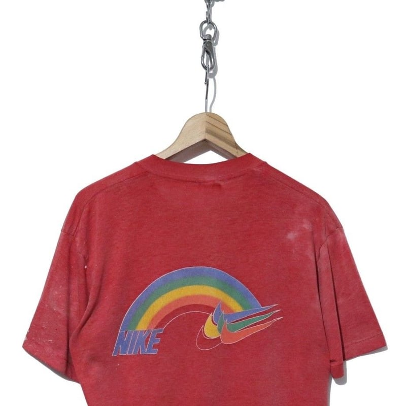 染み込みプリント自社ブルータグ【超希少デッドストック】80年代 Nike レインボーロゴ Tシャツ Lサイズ
