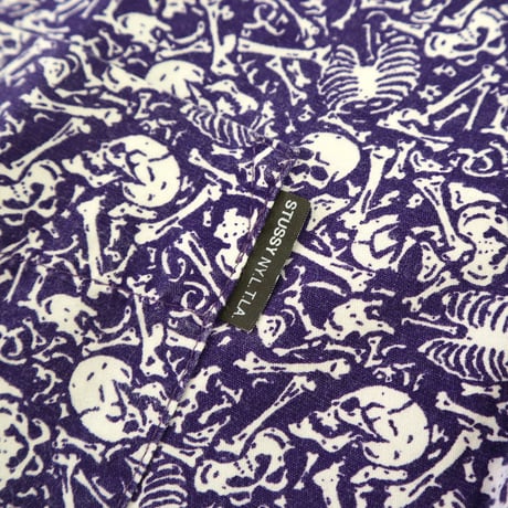 90's OLD STUSSY "スカル" 総柄 半袖 シャツ Lサイズ USA製