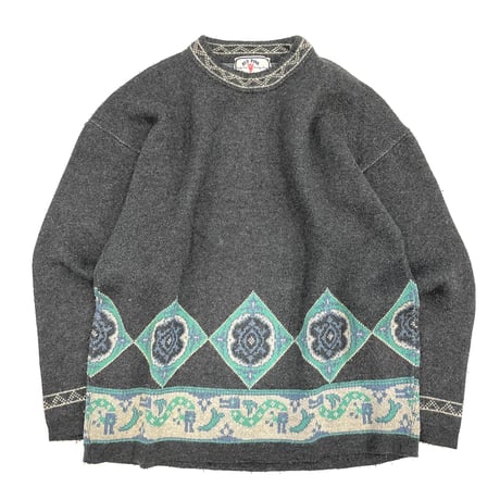 90's～ RED PINK Wool Jacquard Ski Sweater XLサイズ