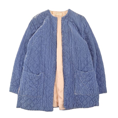 "Women's" 80's～ TEXTRON Velor Quilting Jacket Blue