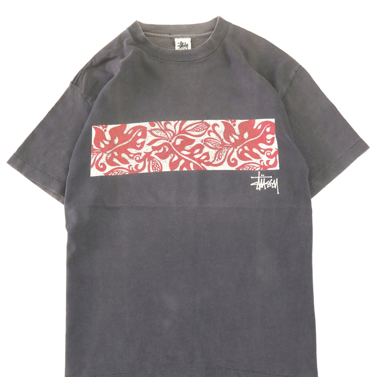 STUSSY ステューシー 90s 白タグ フロントロゴプリント半袖Tシャツ USA製 ボルドー