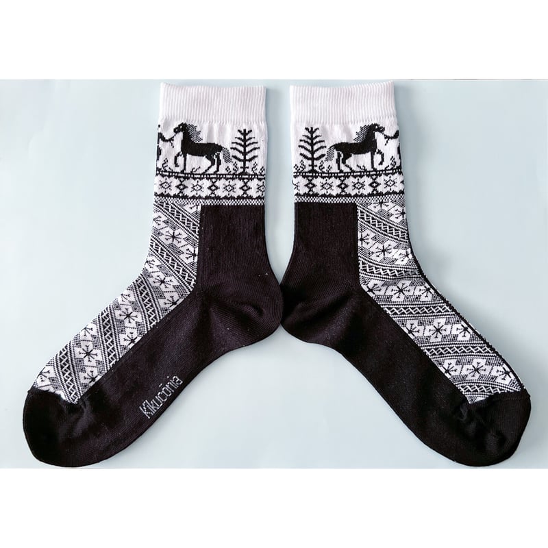 Kikucönia＊復刻馬柄ショートソックス【Black】 | ちくちくバルト舎