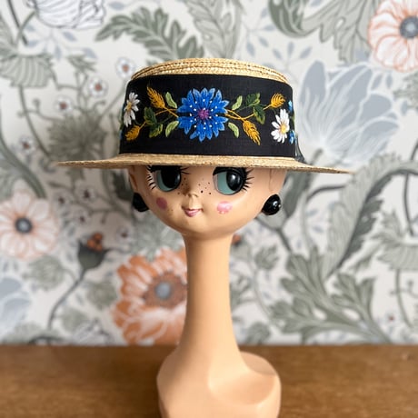【オーダー予約販売】Kikucönia麦わら帽子ブラックリボン＊矢車菊＆マーガレット