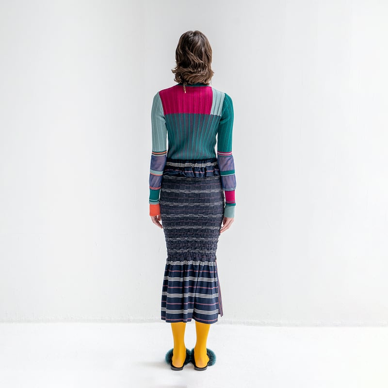【海外限定】REISSスカート☆Poppy Zip-Embellished Stretch-Wov FRILL STRETCH マルチスカート|ネイビー(COQ-24AW-K-002_075)