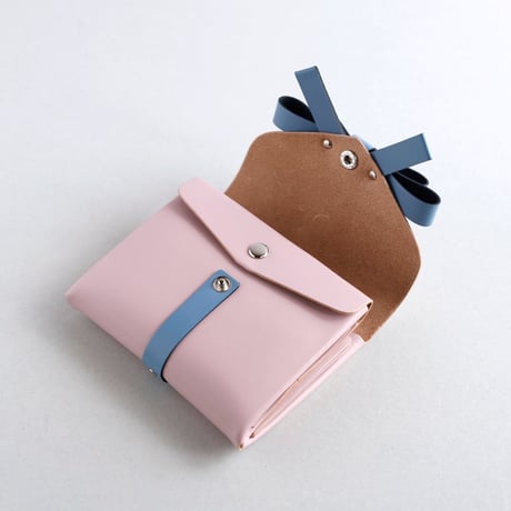 [archive]　シワ・黒点などあり リボン ショートウォレット ピンクxグレイブルー / ribbon short wallet pink x grayblue