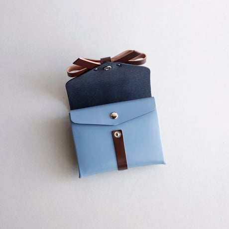 [archive] スジあり リボン ショートウォレット グレイブルーxブラウン/ ribbon short wallet #grayblue x brown