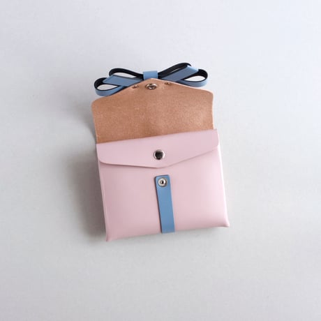 [archive]　シワ・黒点などあり リボン ショートウォレット ピンクxグレイブルー / ribbon short wallet pink x grayblue