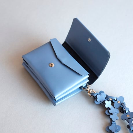 [花冠] フラワー ミニウォレット グレイブルー / [flower crown] flower mini wallet #grayblue