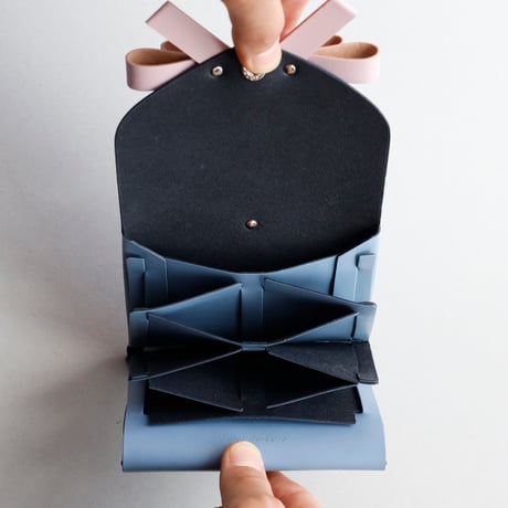 [sou series]  リボン ショートウォレット グレイブルーｘピンク/ ribbon short wallet gray blue x pink