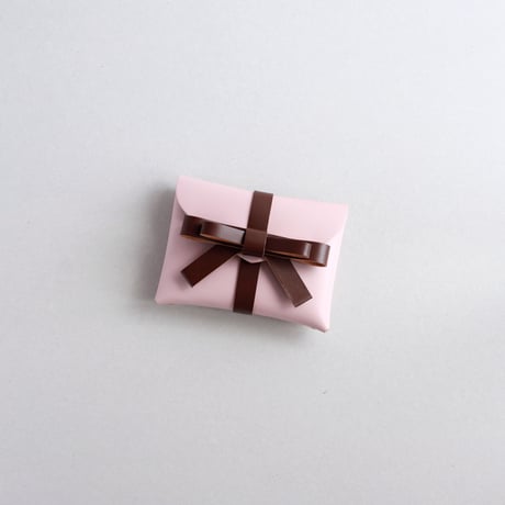 [ sou series] リボンカードケース＃ピンクxブラウン / ribbon card case #pink x brown