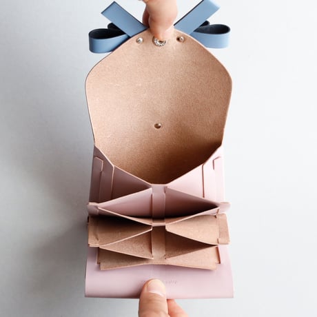 [archive]　シワ・黒点などあり リボン ショートウォレット ピンクxグレイブルー / ribbon short wallet pink x grayblue