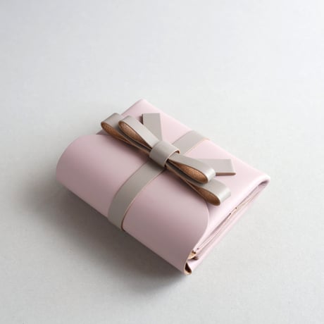 [archive]  シワ・黒点あり リボン ショートウォレット ピンクxグレージュ/ ribbon short wallet #pink x greige