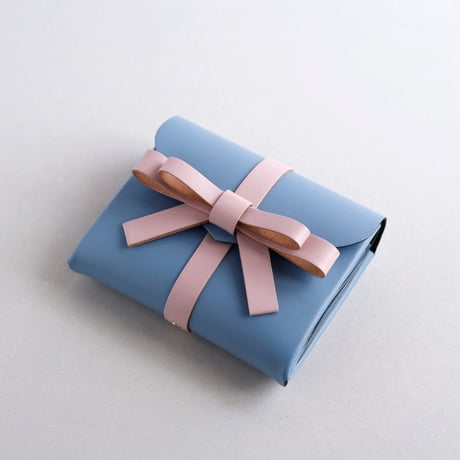 [sou series]  リボン ショートウォレット グレイブルーｘピンク/ ribbon short wallet gray blue x pink