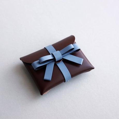[ sou series] リボンカードケース＃ブラウンxグレイブルー / ribbon card case #brown x grayblue