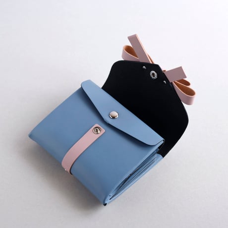 [sou series]  リボン ショートウォレット グレイブルーｘピンク/ ribbon short wallet gray blue x pink