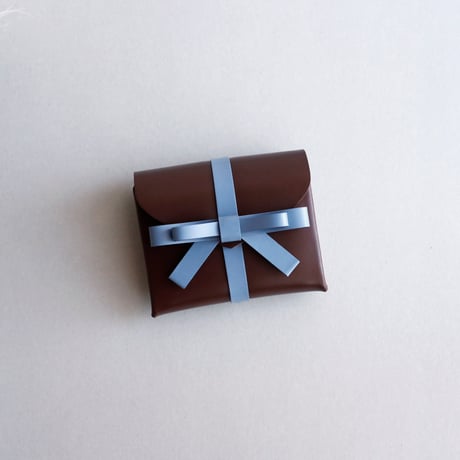 [archive] シワあり　リボン ショートウォレット ブラウンxグレイブルー/ ribbon short wallet #brown x grayblue