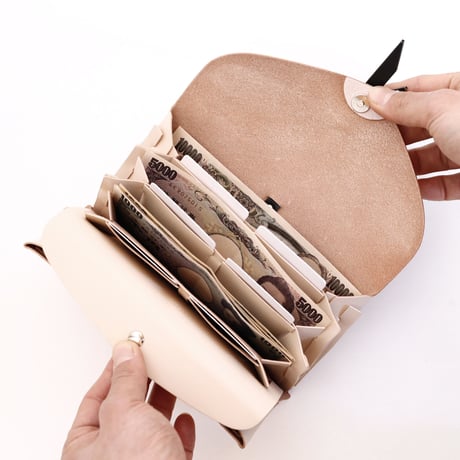 [ ori series] 折りロングウォレット マグ＃ベージュｘ黒 / ori long wallet mag #beige x black