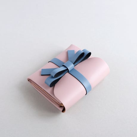 [archive]　シワ・黒点などあり リボン ショートウォレット ピンクxグレイブルー / ribbon short wallet pink x grayblue
