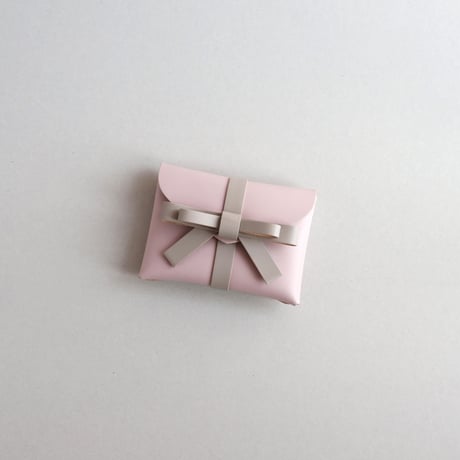[archive] シワ・黒点あり リボンカードケース＃ピンクxグレージュ / ribbon card case #pink x greige