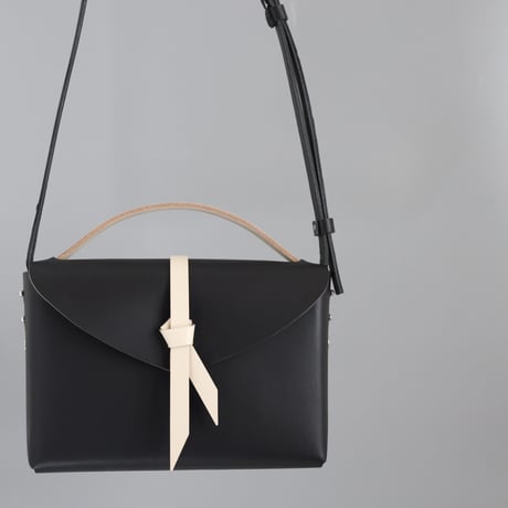 [ ori series]  折り ボックスバッグ スリム＃黒ｘベージュ   / ori box bag slim  #black x beige