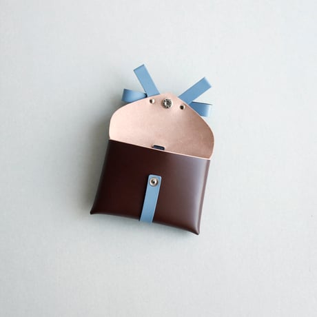 [ sou series] リボンカードケース＃ブラウンxグレイブルー / ribbon card case #brown x grayblue