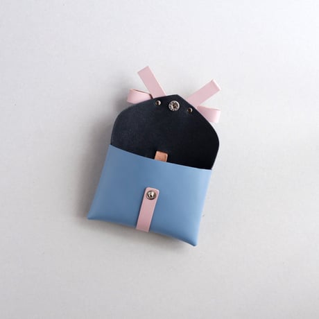 [ sou series] リボンカードケース＃グレイブルーxピンク / ribbon card case #grayblue x pink