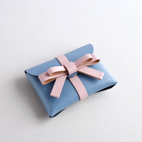 [ sou series] リボンカードケース＃グレイブルーxピンク / ribbon card case #grayblue x pink