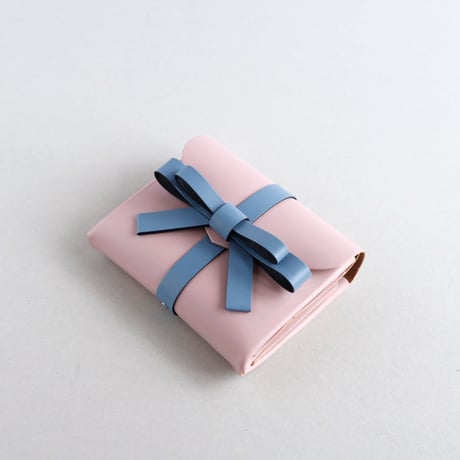 [archive]　シワ・黒点などあり リボン ショートウォレット ピンクxグレイブルー / ribbon short wallet pink x grayblue
