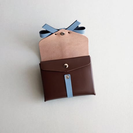 [archive] シワあり　リボン ショートウォレット ブラウンxグレイブルー/ ribbon short wallet #brown x grayblue