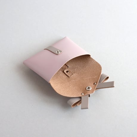 [archive] シワ・黒点あり リボンカードケース＃ピンクxグレージュ / ribbon card case #pink x greige