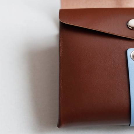 [archive] シワあり　リボン ショートウォレット ブラウンxグレイブルー/ ribbon short wallet #brown x grayblue