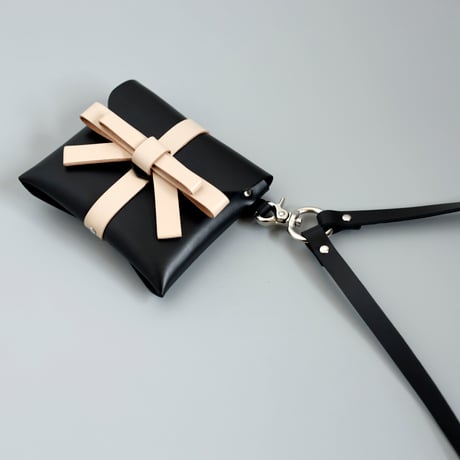 [ sou series] リボン ストラップケース #黒 / ribbon strap case #black