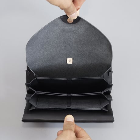 [ ori series] 折りロングウォレット マグ＃黒ｘベージュ / ori long wallet mag #black x beige