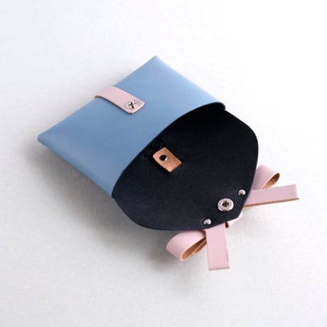 [ sou series] リボンカードケース＃グレイブルーxピンク / ribbon card case #grayblue x pink