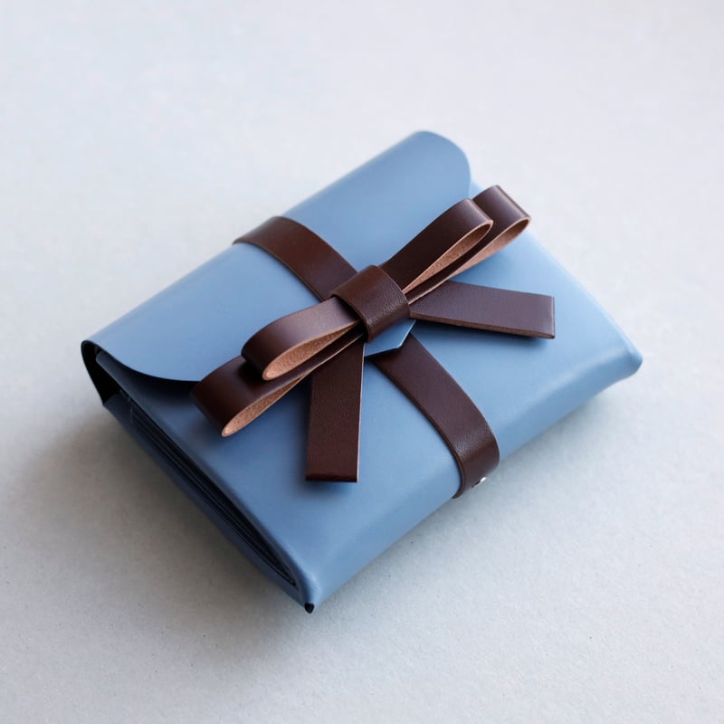 sou series] リボン ショートウォレット グレイブルーxブラウン/ ribbon